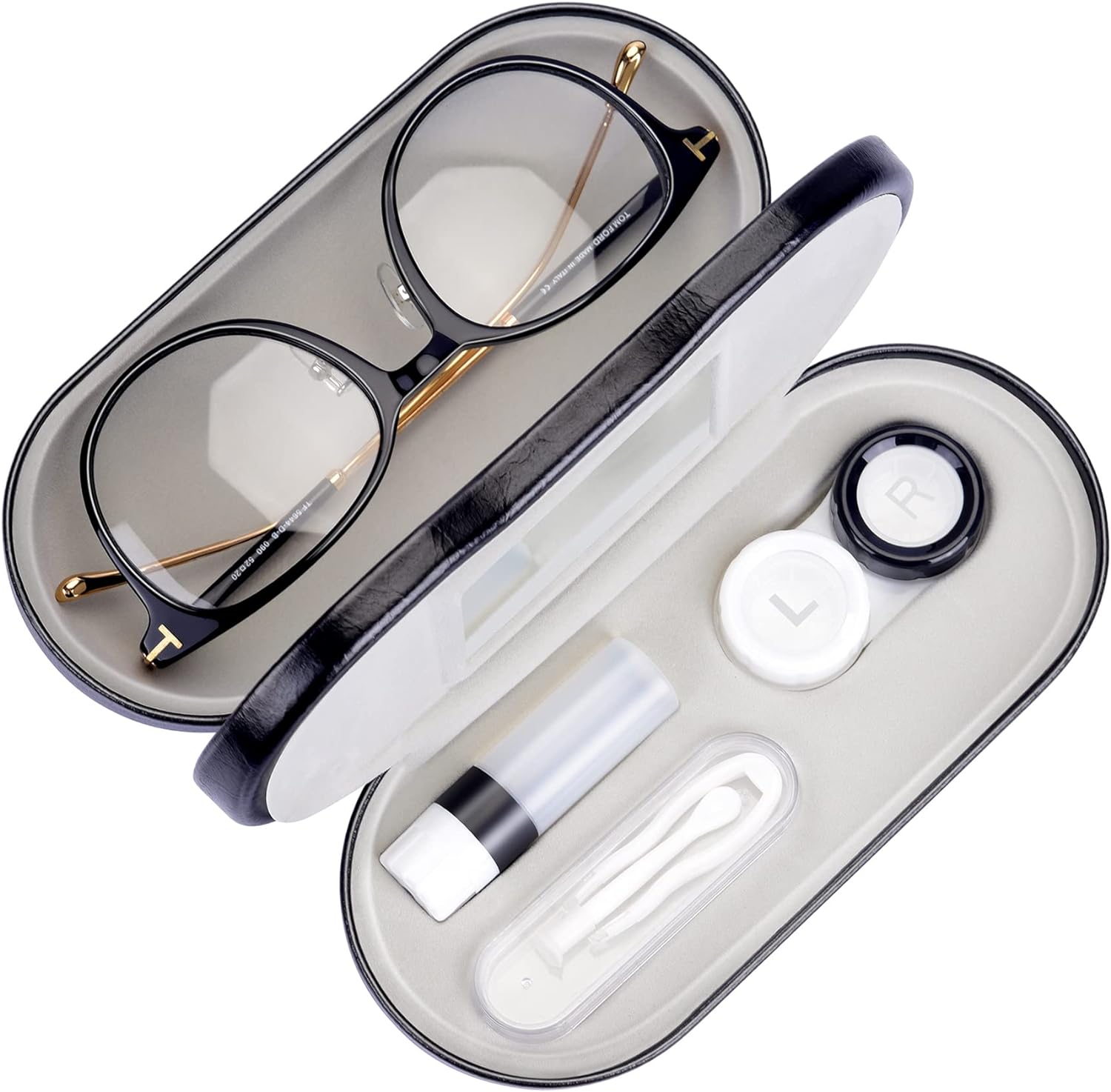 2 in 1 Double Sided Portable Contact Lens Case and Glasses Case with Built-in Mirror