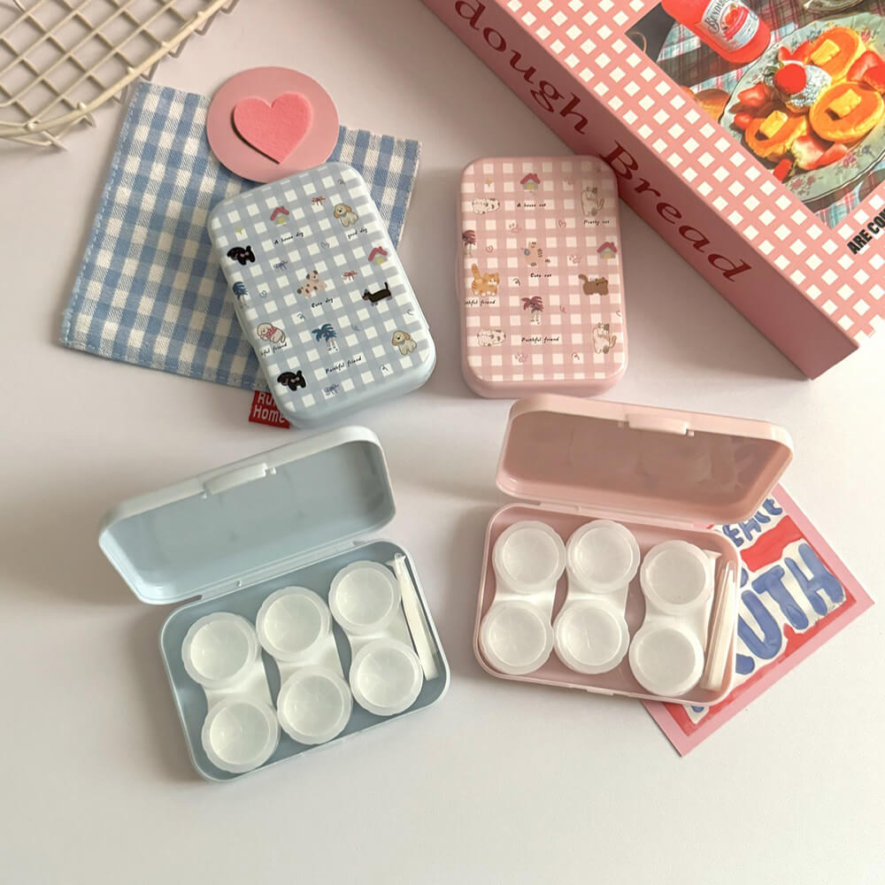 3-Pair Cute Animal Plaid Contact Lens Case