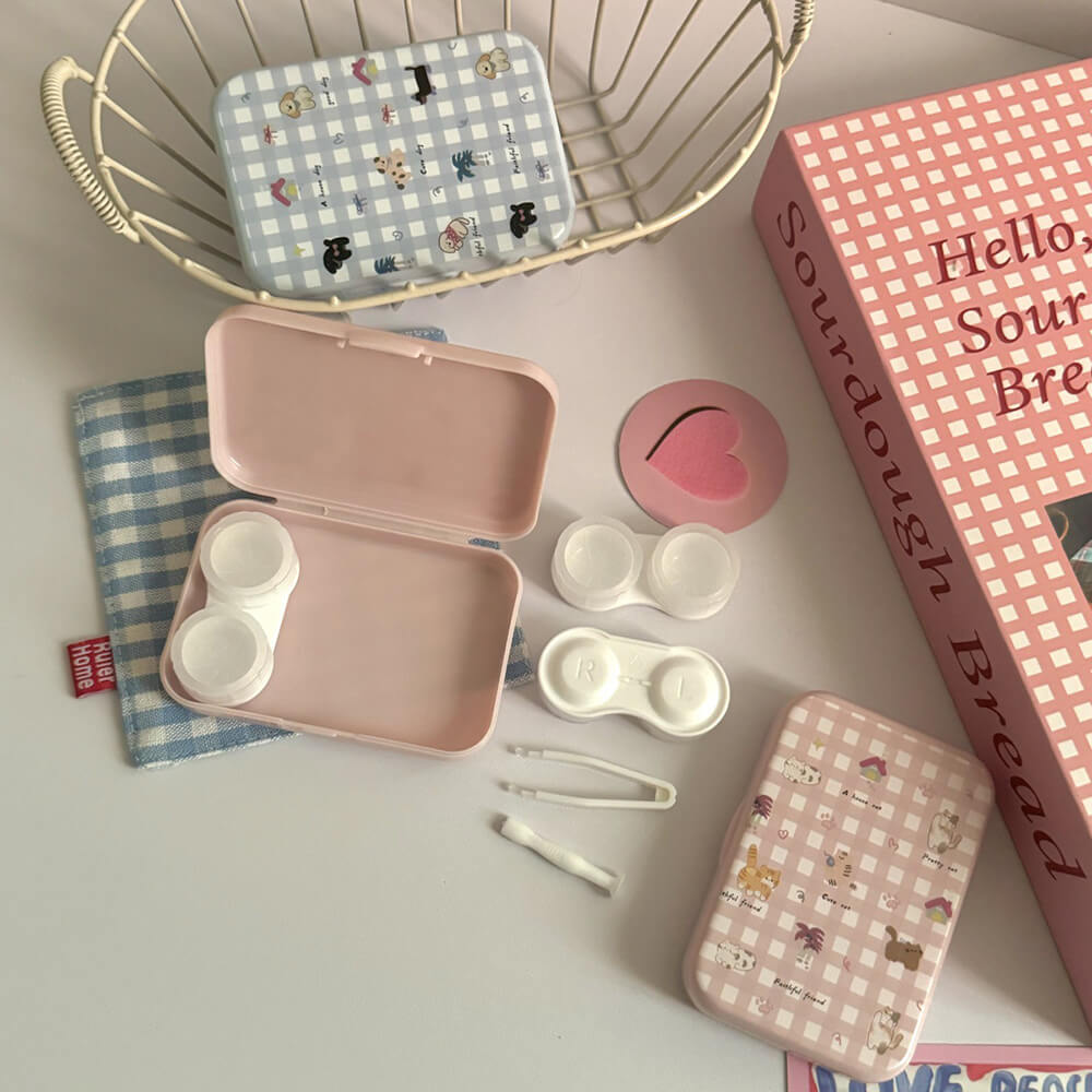 3-Pair Cute Animal Plaid Contact Lens Case