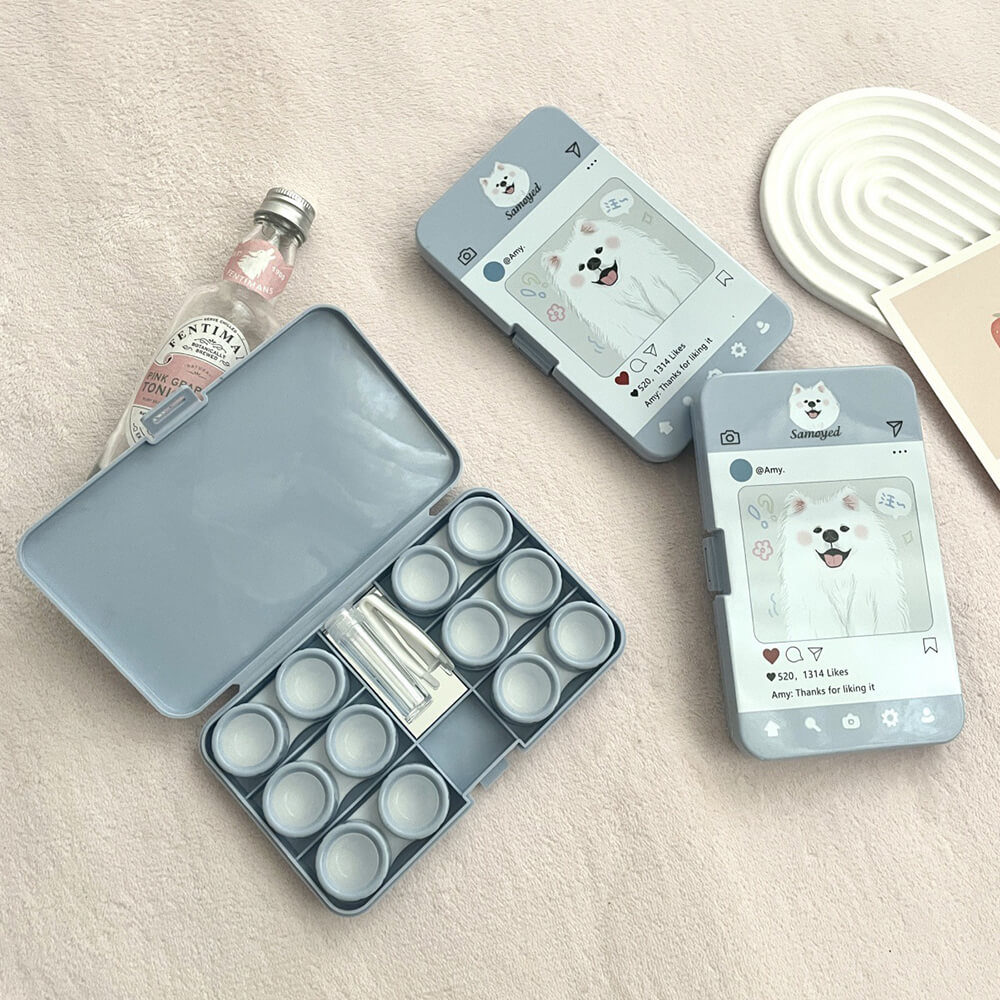 6-Pair Social Pet Contact Lens Storage Box Case with Mirror