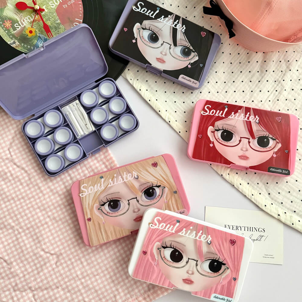 6-Pair Sweet Girl Portable Contact Lens Case with Mirror