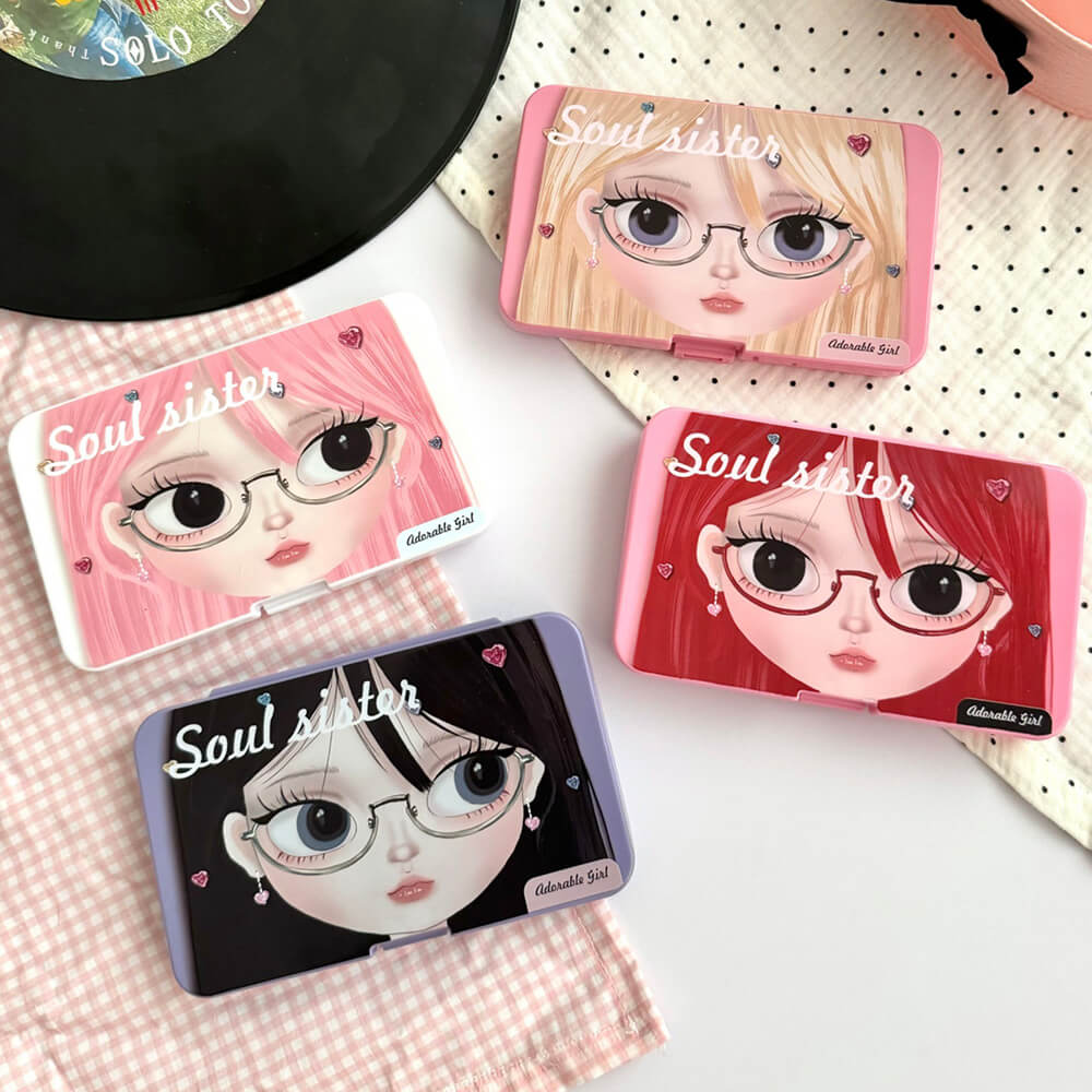 6-Pair Sweet Girl Portable Contact Lens Case with Mirror