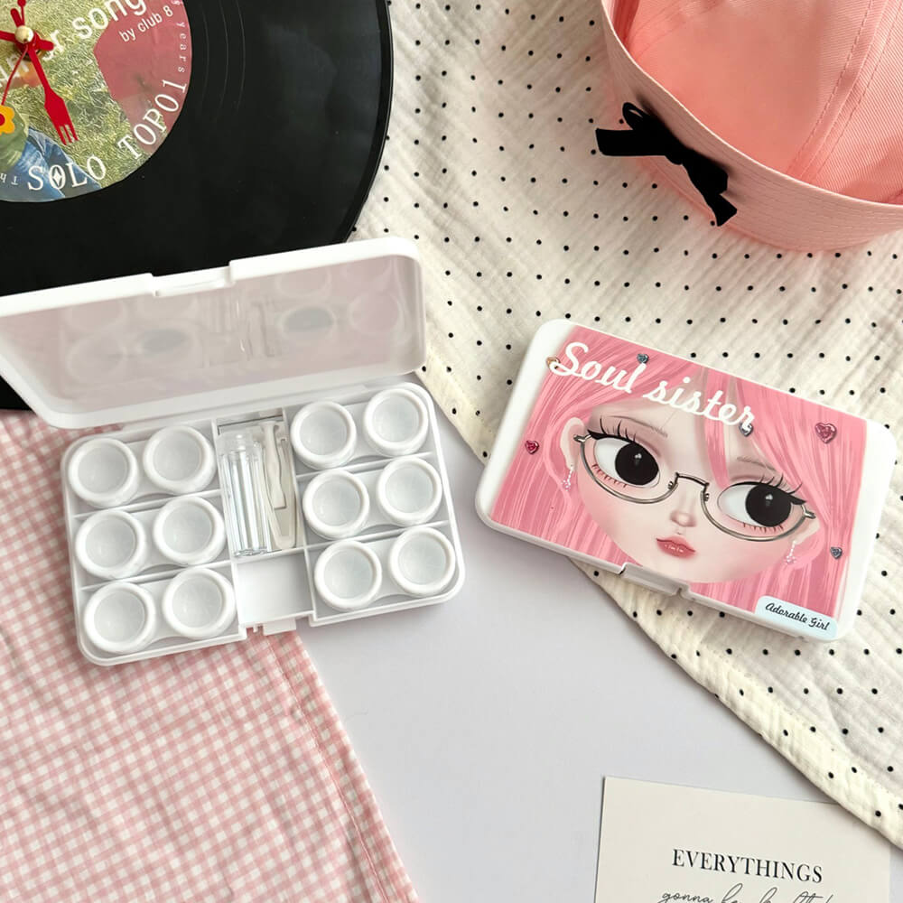 6-Pair Sweet Girl Portable Contact Lens Case with Mirror