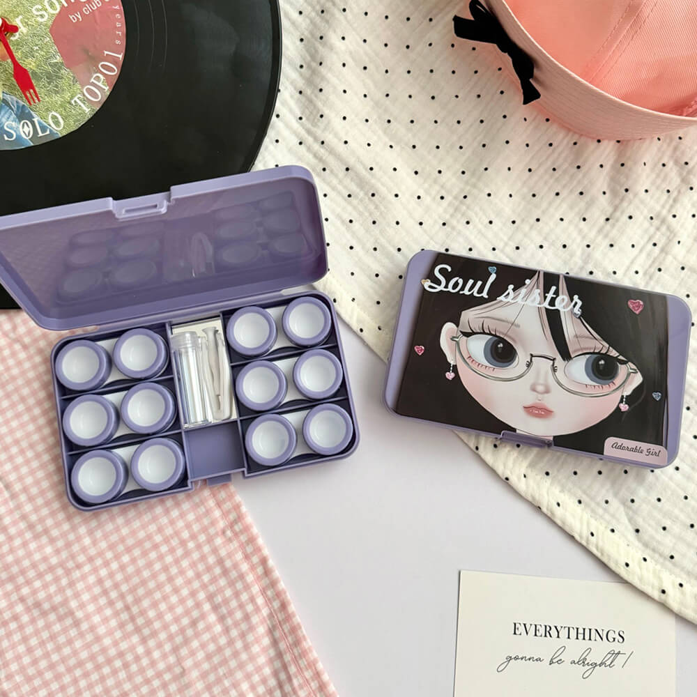 6-Pair Sweet Girl Portable Contact Lens Case with Mirror