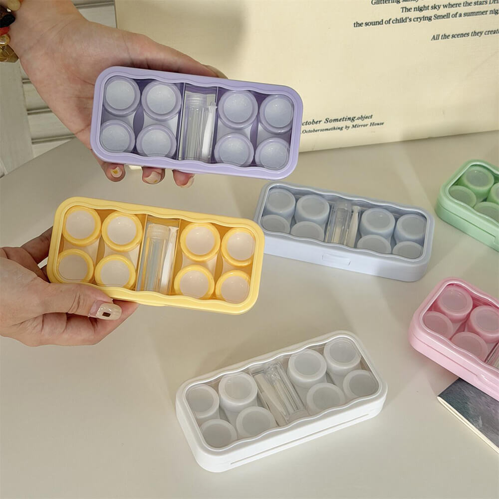 4-Pair Macaron Color Contact Lens Storage Box Case with Mirror