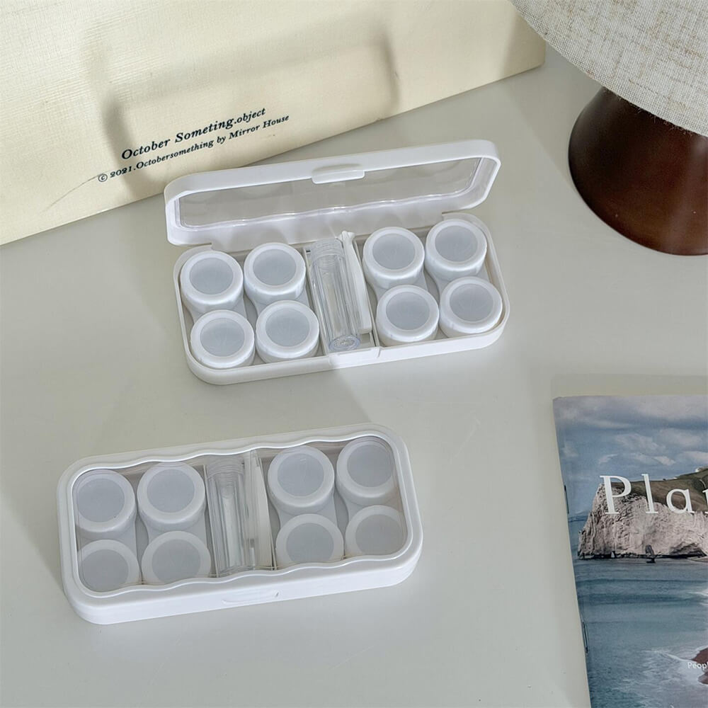 4-Pair Macaron Color Contact Lens Storage Box Case with Mirror