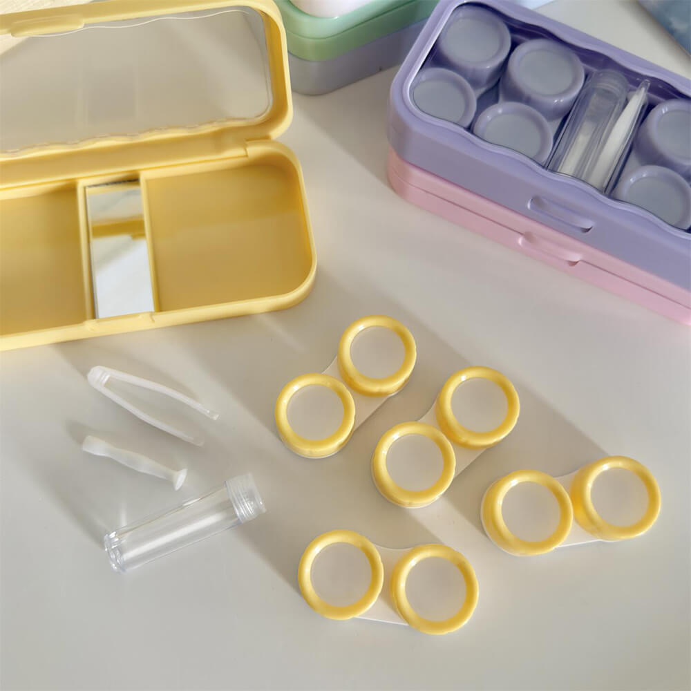 4-Pair Macaron Color Contact Lens Storage Box Case with Mirror