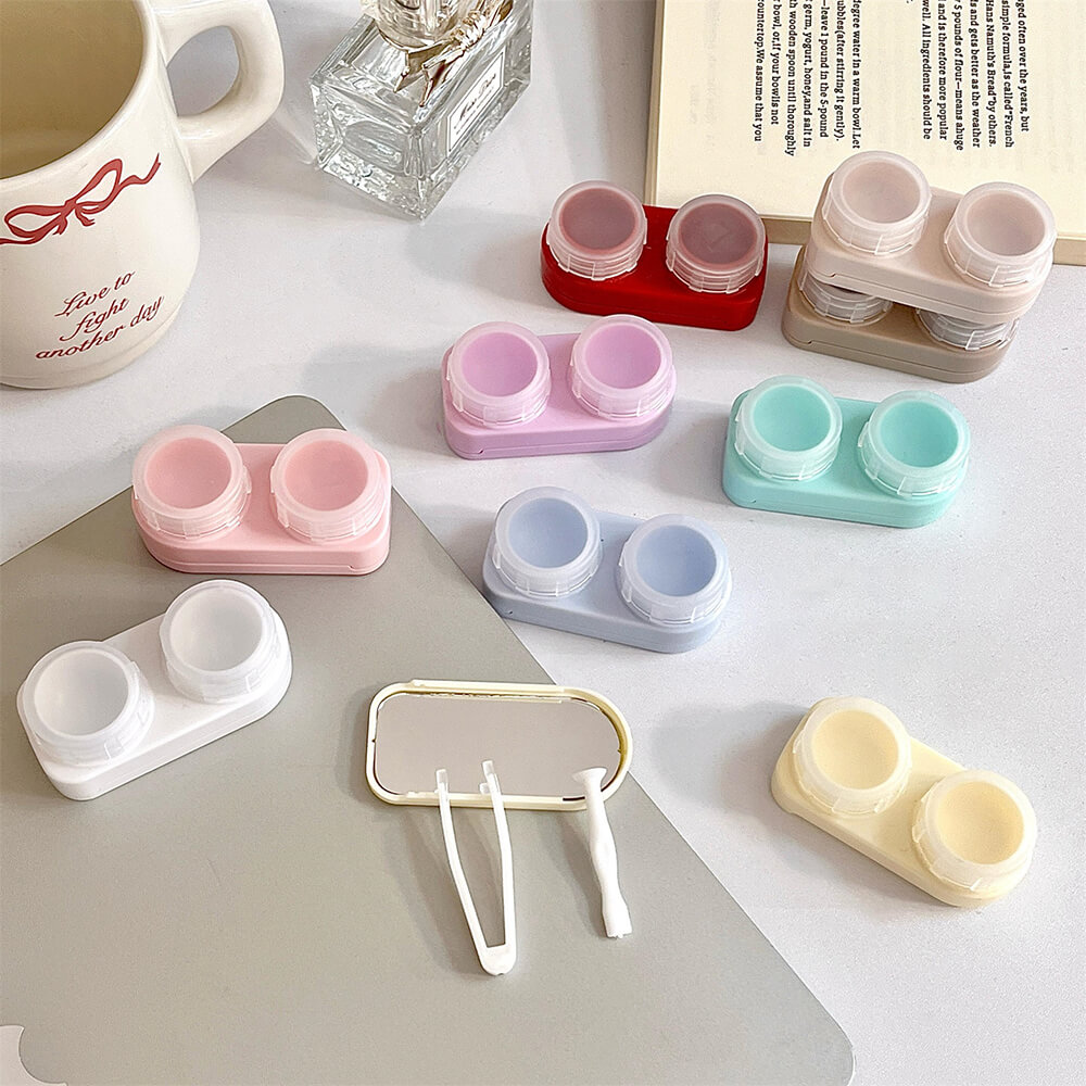 1-Pair Macaron Color Contact Lens Case with Mirror – Random Color