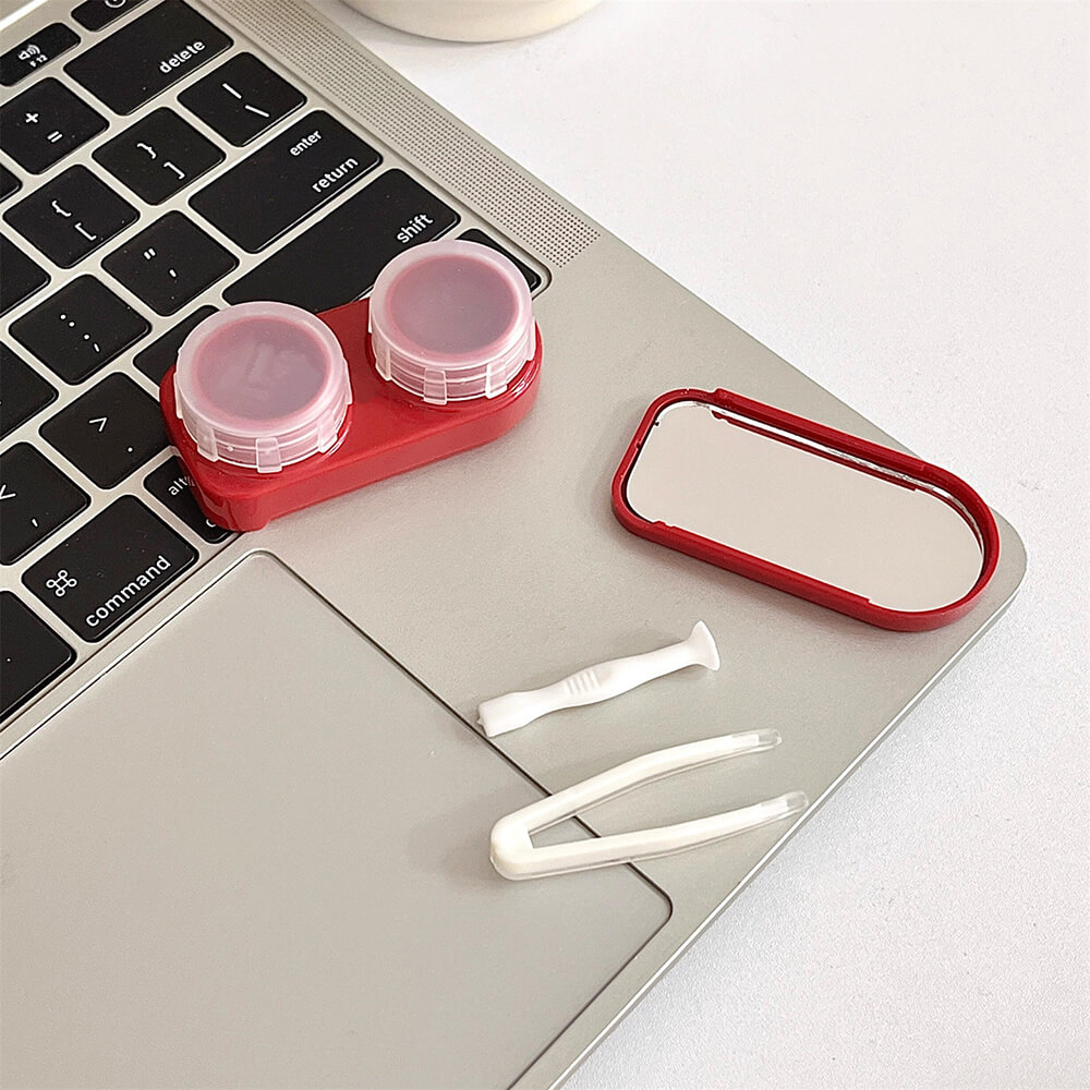 1-Pair Macaron Color Contact Lens Case with Mirror – Random Color