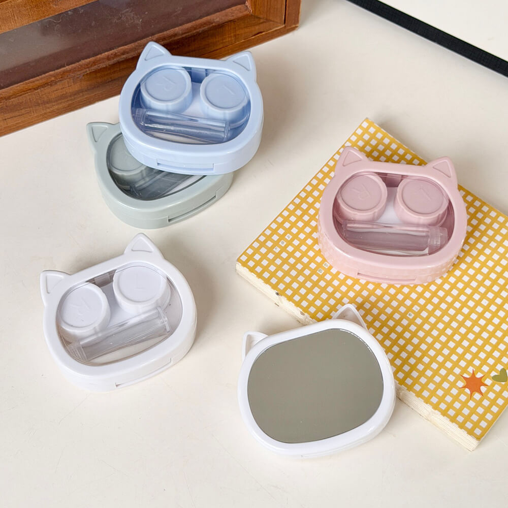 1-Pair Cute Cat Contact Lens Case with Mirror
