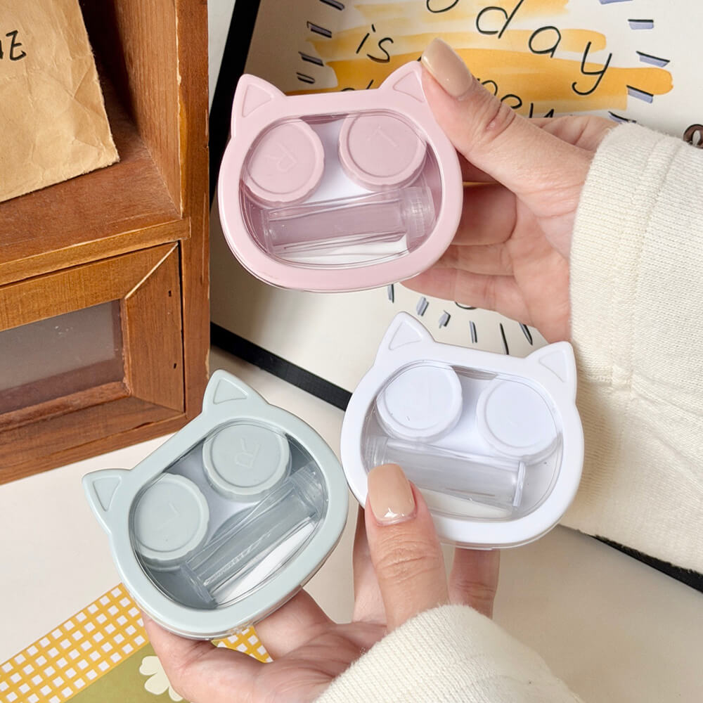 1-Pair Cute Cat Contact Lens Case with Mirror