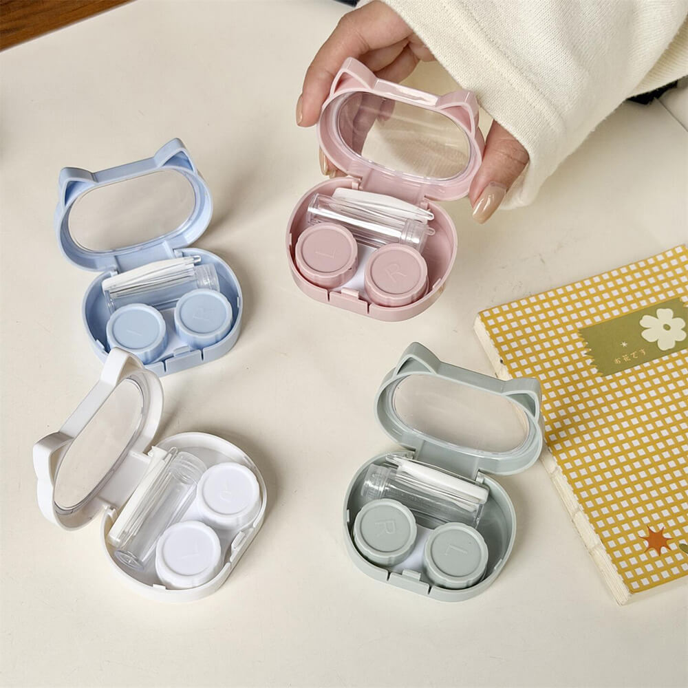 1-Pair Cute Cat Contact Lens Case with Mirror