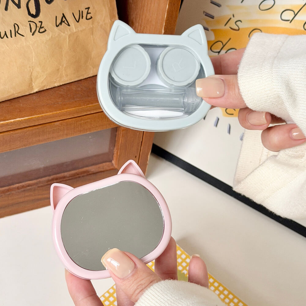 1-Pair Cute Cat Contact Lens Case with Mirror