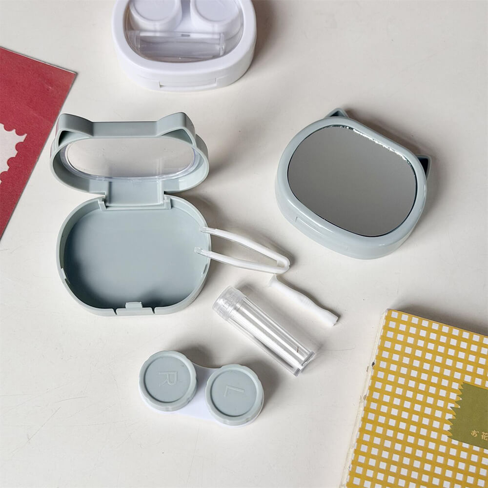 1-Pair Cute Cat Contact Lens Case with Mirror