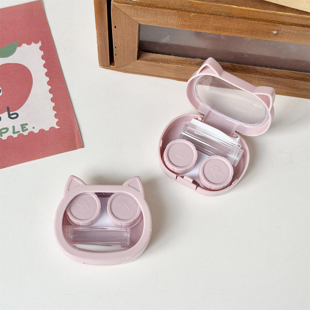 1-Pair Cute Cat Contact Lens Case with Mirror