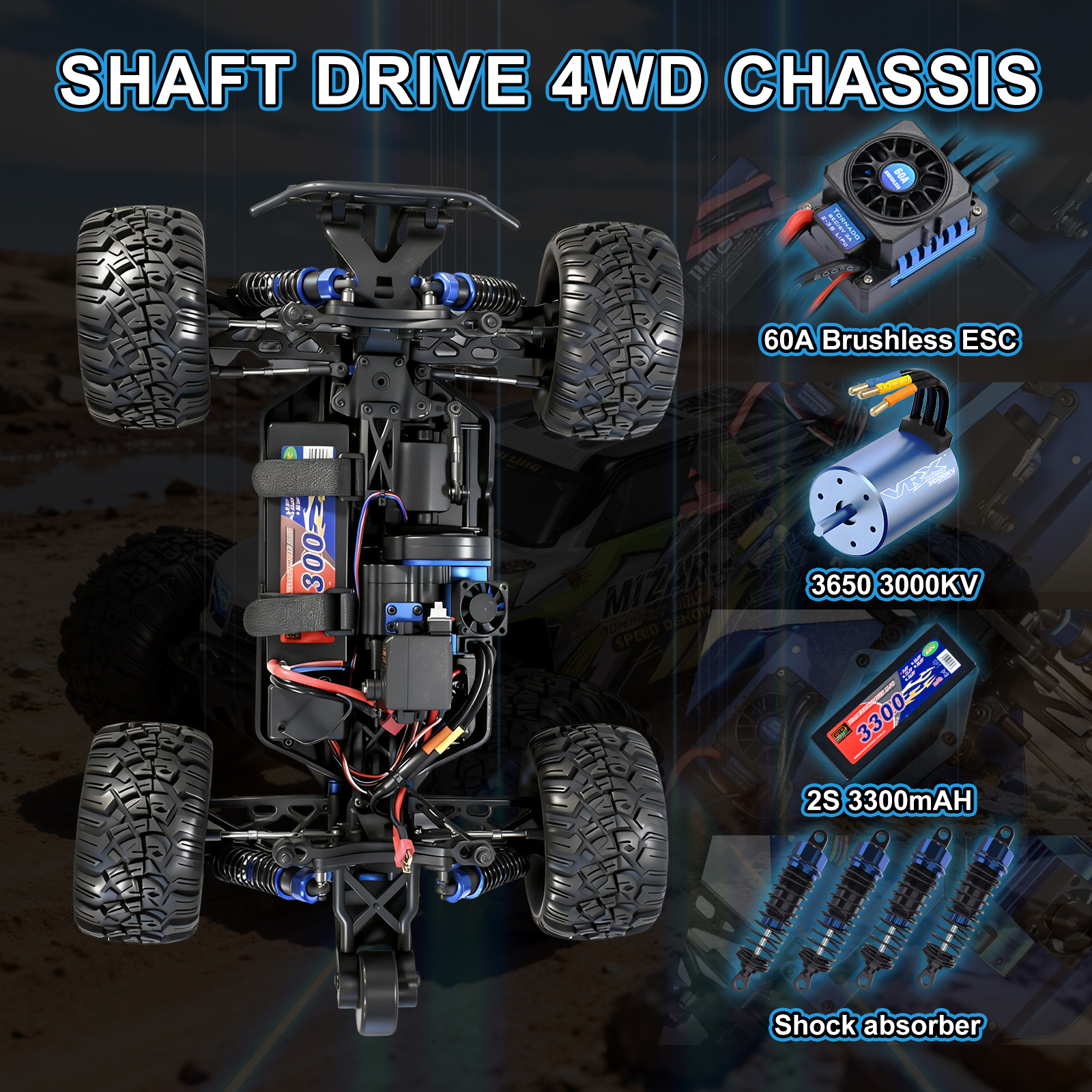 MIZAR 1/10 Scale 4WD Off-road Electric RC Truck 2.4G Brushless High Speed RTR #RH1072