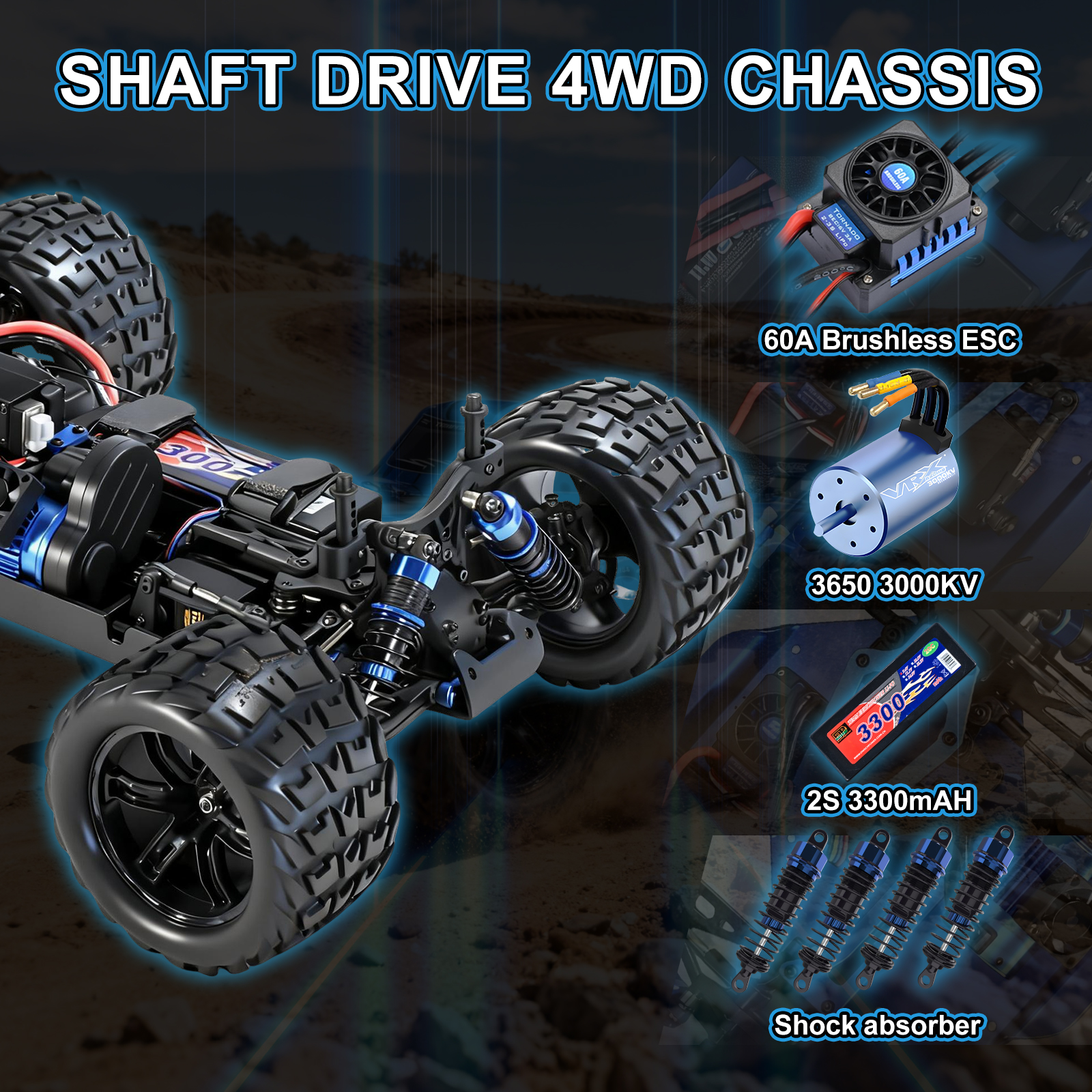 MEGREZ 1/10 Scale 4WD Off-road Electric RC Truggy 2.4G Brushless High Speed RTR #RH1074