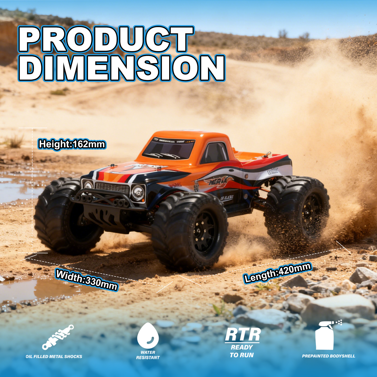 MERAK 1/10 Scale 4WD Off-road Electric RC Truck 2.4G Brushless High Speed RTR #RH1070