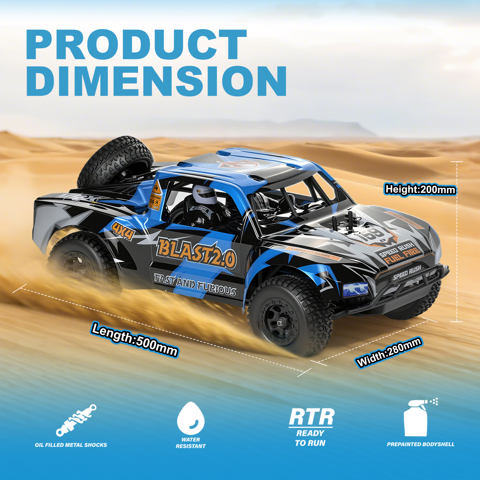 BLAST 2.0 1/10 Scale 4WD Off-road Electric Short Course Truck 2.4G Brushless High Speed RTR #RH1045SC