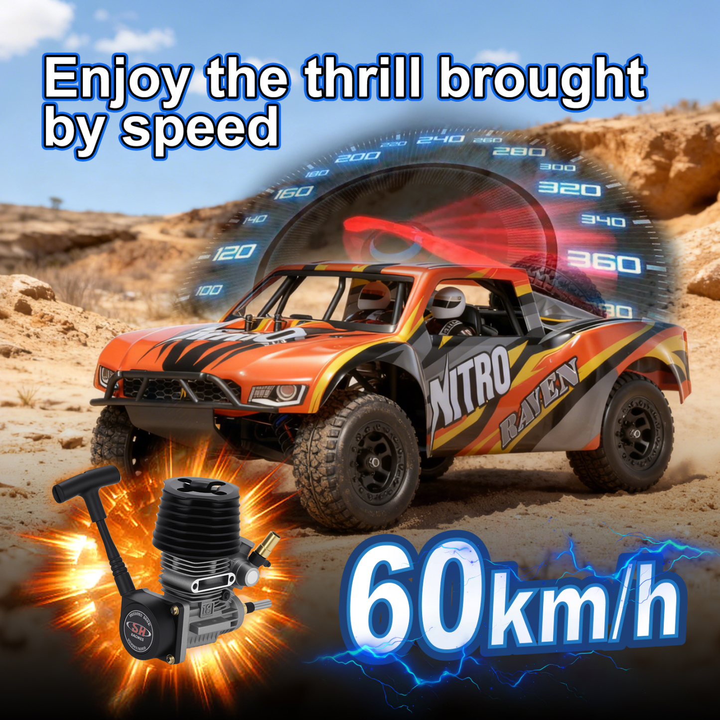 Nitro VRX RACING 1:10 Scale 4WD Off road Nitro Powered Short Course Truck RC Car #RH1008