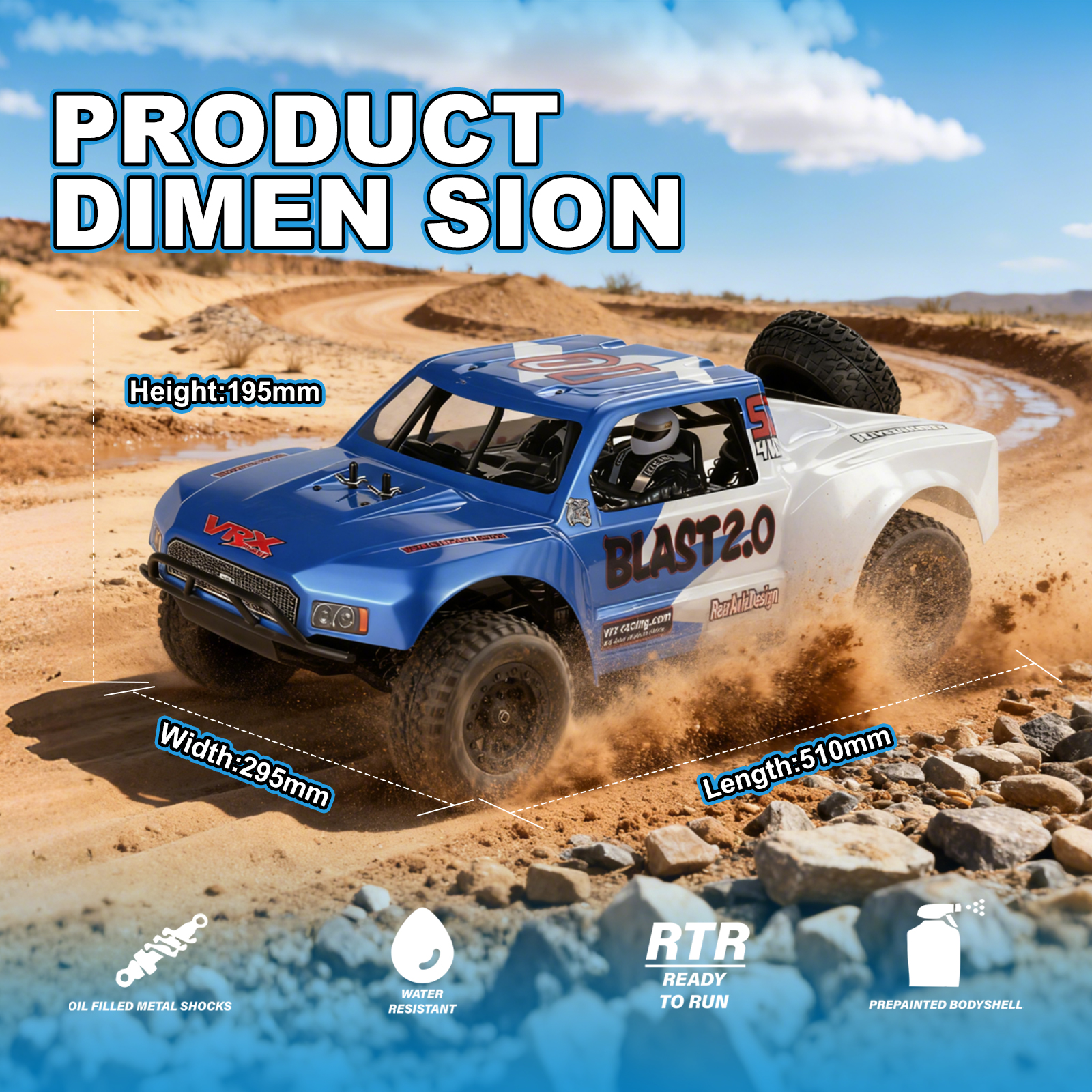 Blast 1/8 Scale 4WD Off-road Electric RC Short Course Truck 2.4G Brushless High Speed RTR #RH820