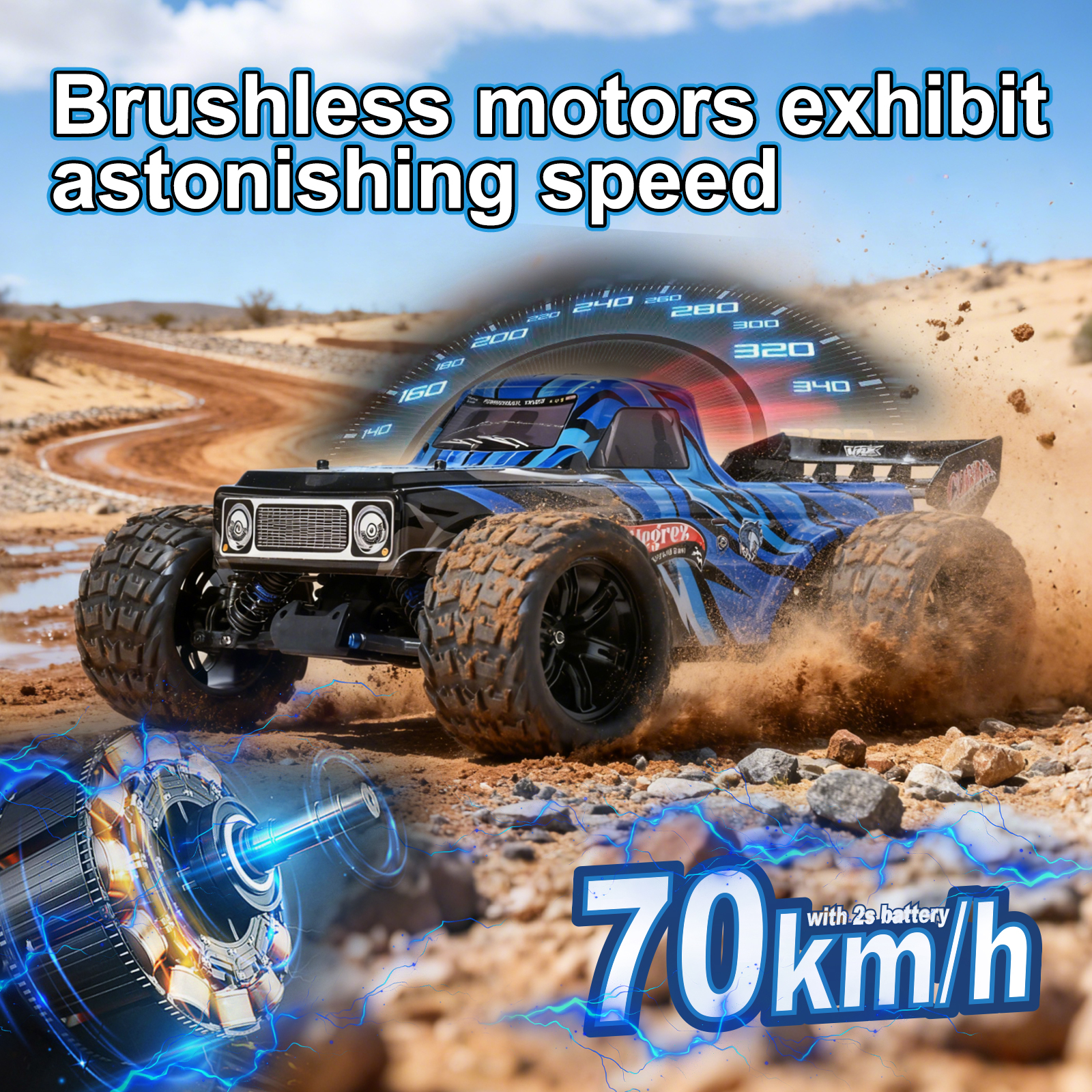 MEGREZ 1/10 Scale 4WD Off-road Electric RC Truggy 2.4G Brushless High Speed RTR #RH1074