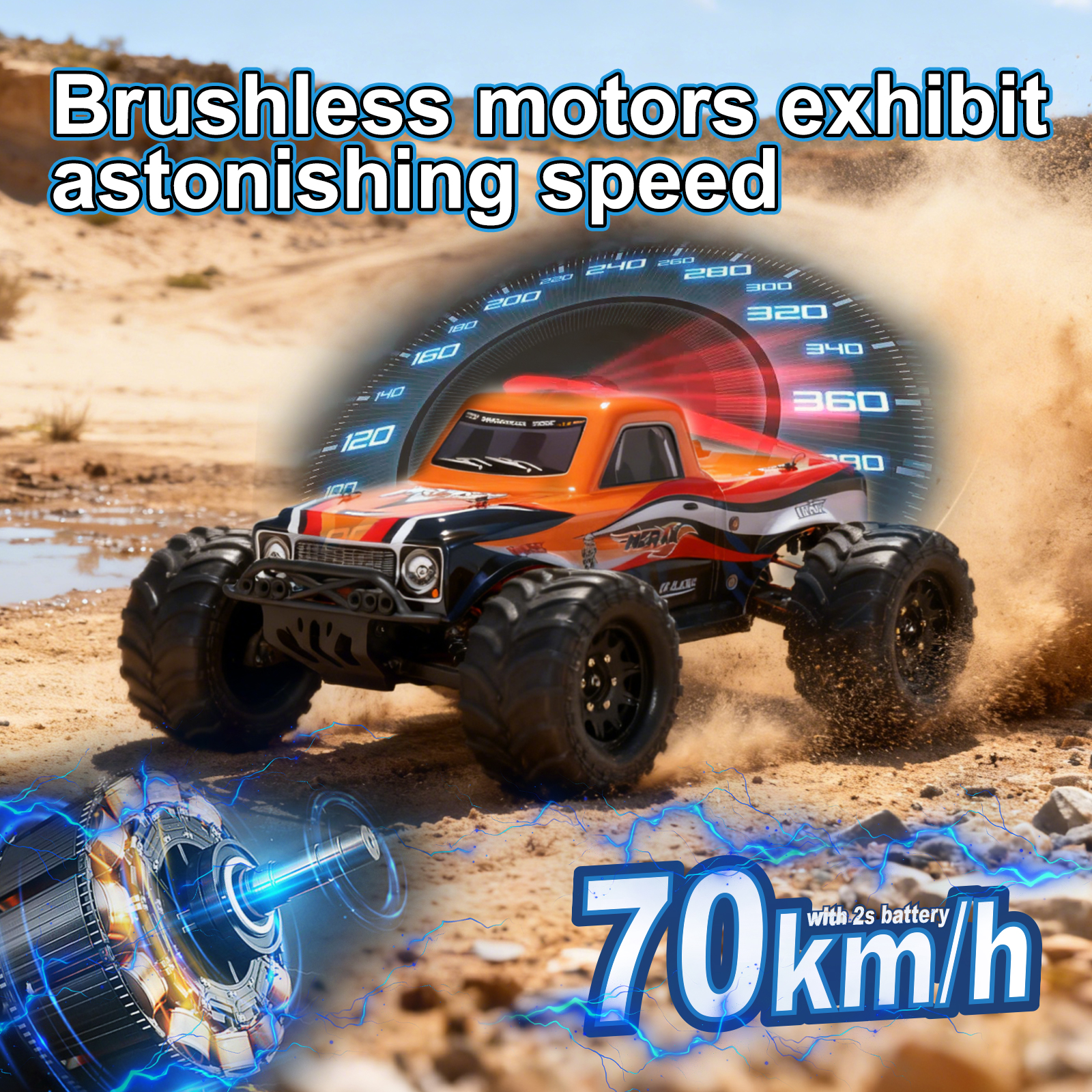 MERAK 1/10 Scale 4WD Off-road Electric RC Truck 2.4G Brushless High Speed RTR #RH1070