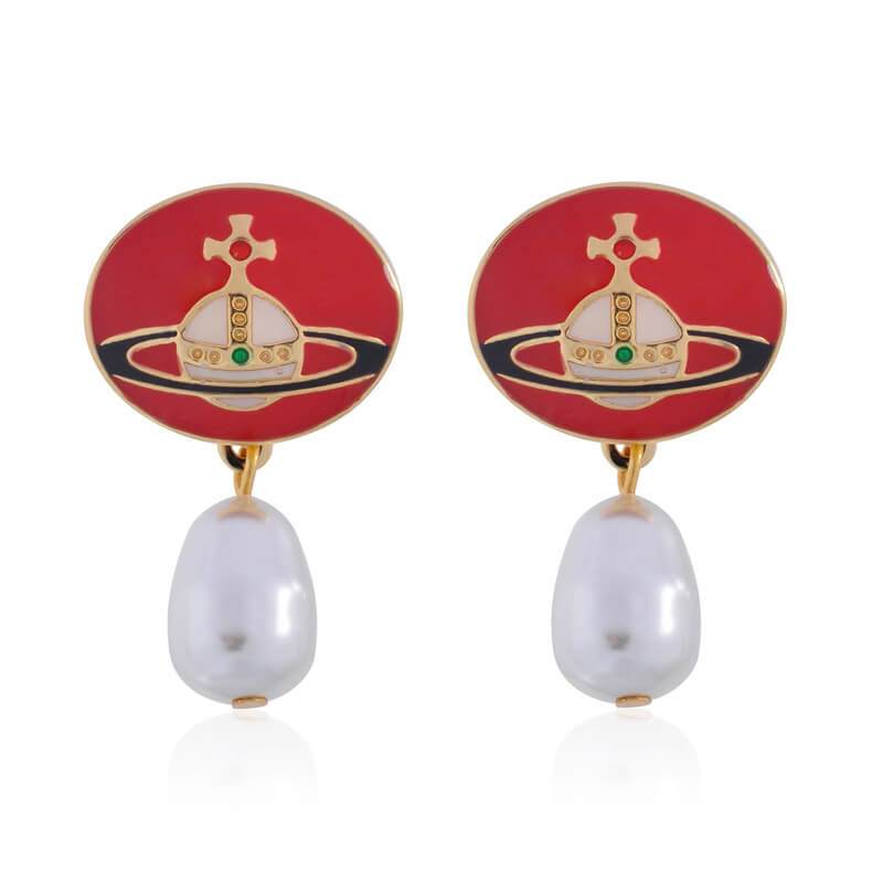 Enameled Pearl Detachable Earrings