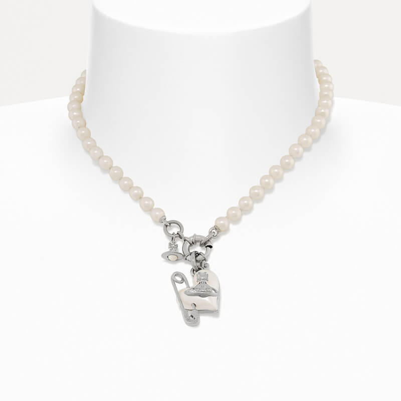 ORIETTA Peach Heart Pearl Pin Necklace