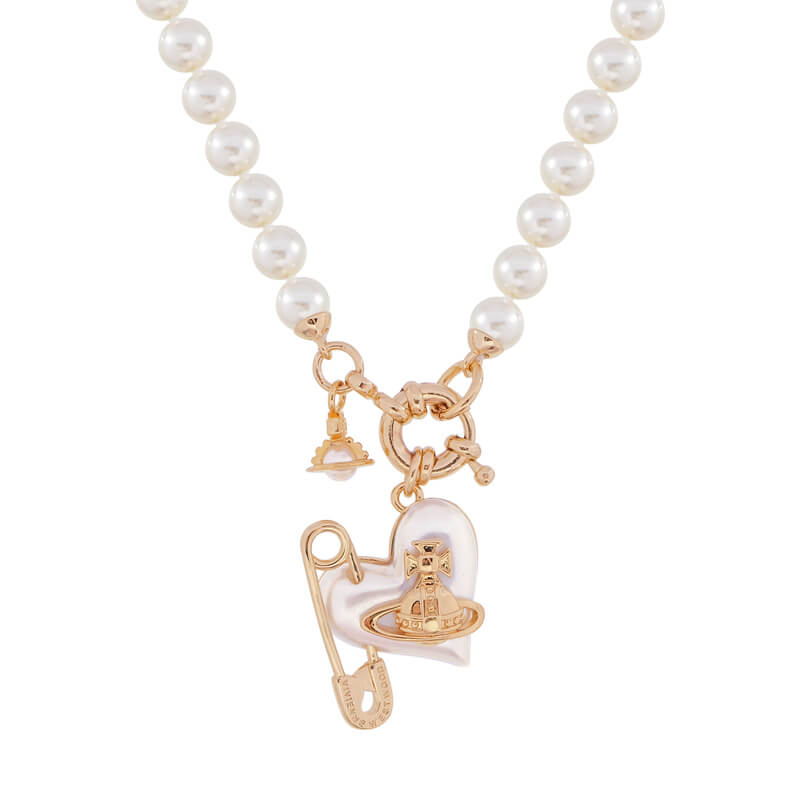 ORIETTA Peach Heart Pearl Pin Necklace