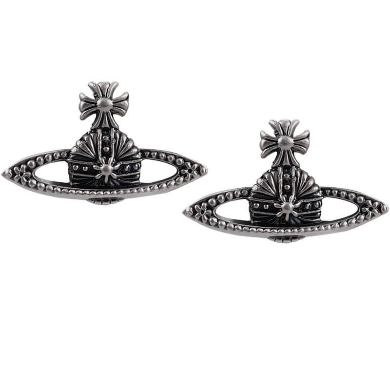 Antique Silver Carved Saturn Earrings