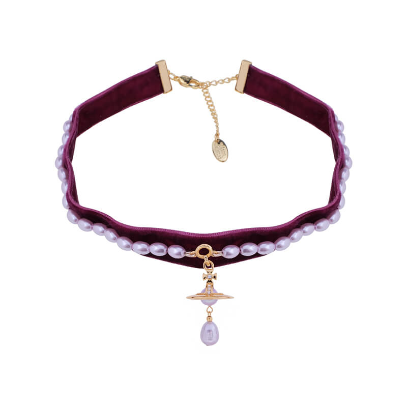 ALEKSA Baroque Pearl Ribbon Chocker Necklace