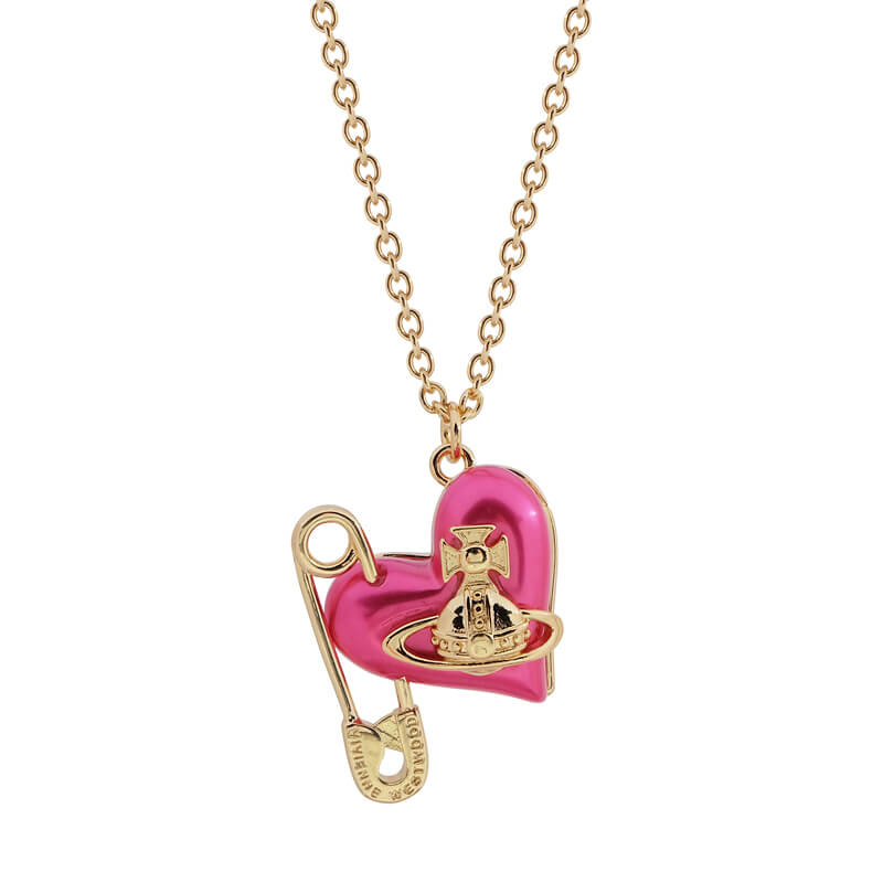 ORIETTA Peach Heart Pearl Pin Necklace