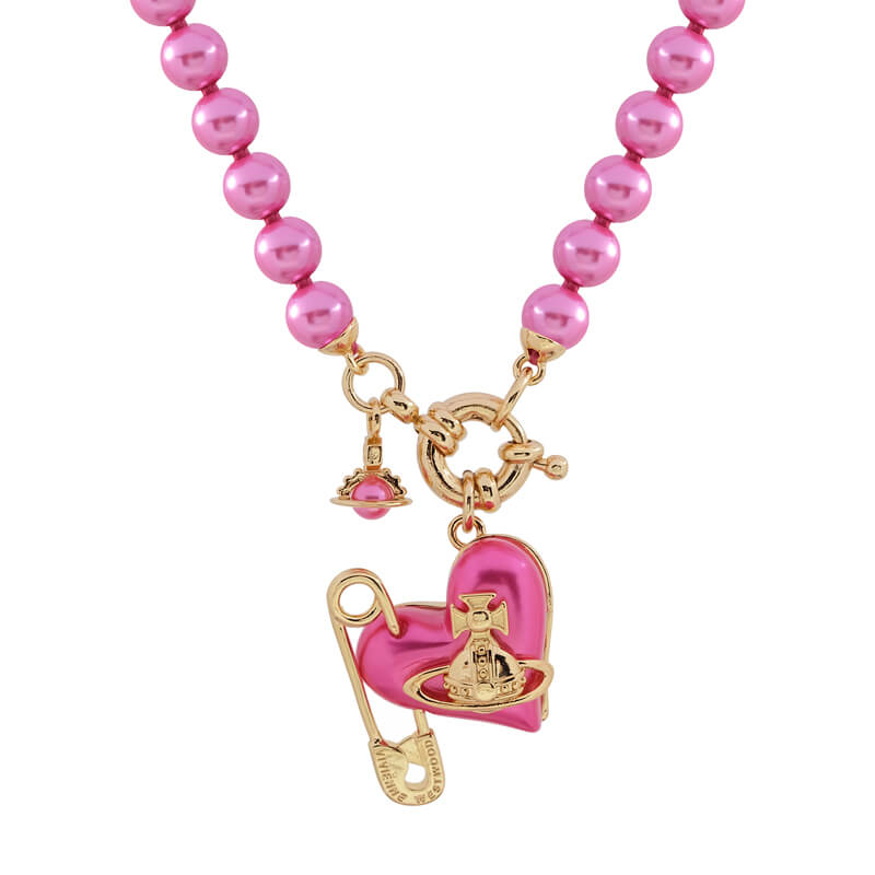 ORIETTA Peach Heart Pearl Pin Necklace