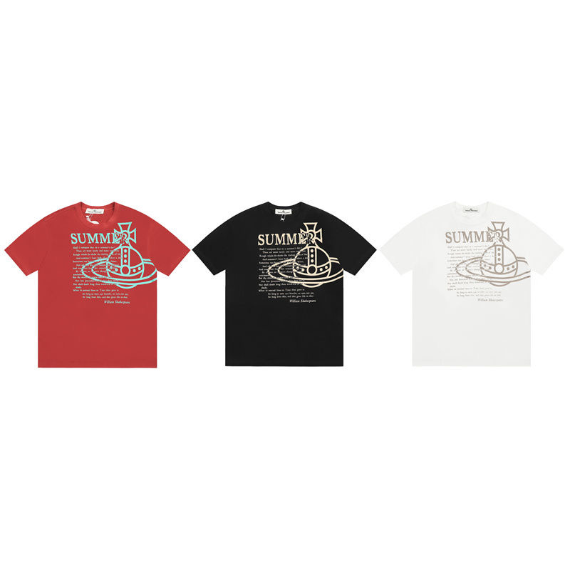 Saturn Printed Loose Casual Colorblock Cotton T-Shirt