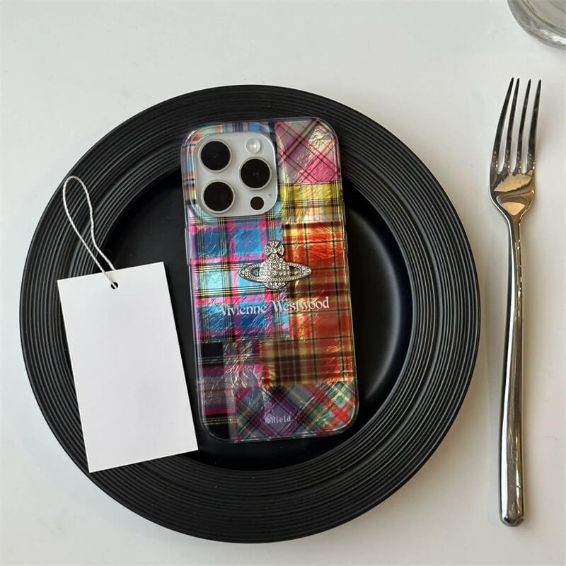 Plaid Patchwork Saturn Phone Case