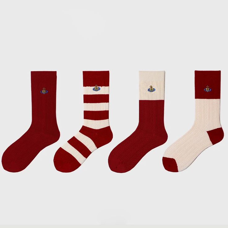 Red Christmas Saturn Socks