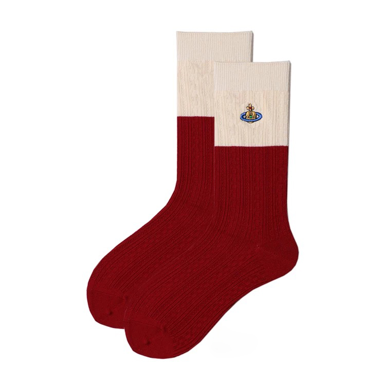 Red Christmas Saturn Socks