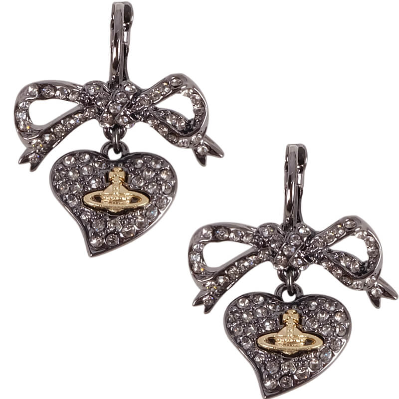 Deep Black Ribbon Love Saturn Earrings