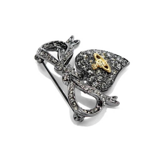 Deep Black Ribbon Love Saturn Brooch