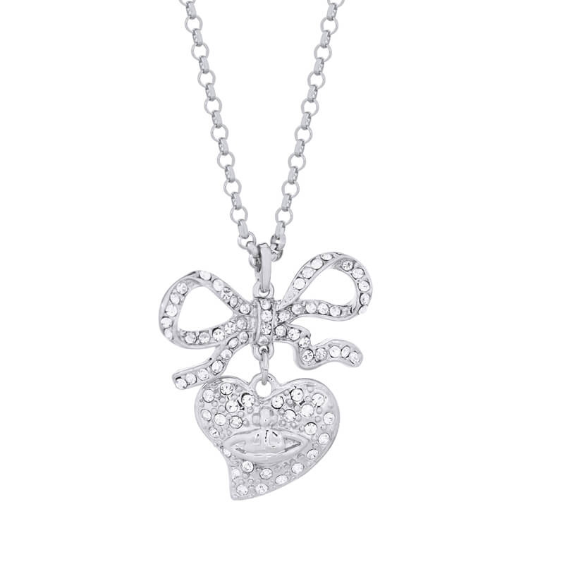 Full Diamonds Ribbon Heart Necklace