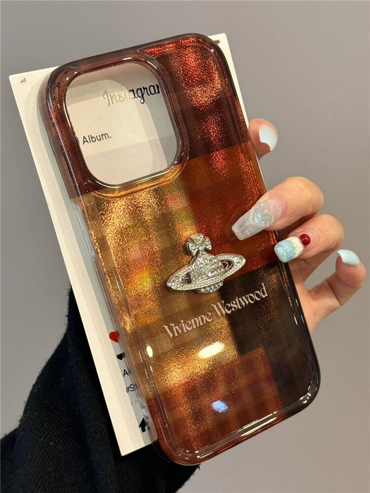 Brown Plaid Saturn Phone Case