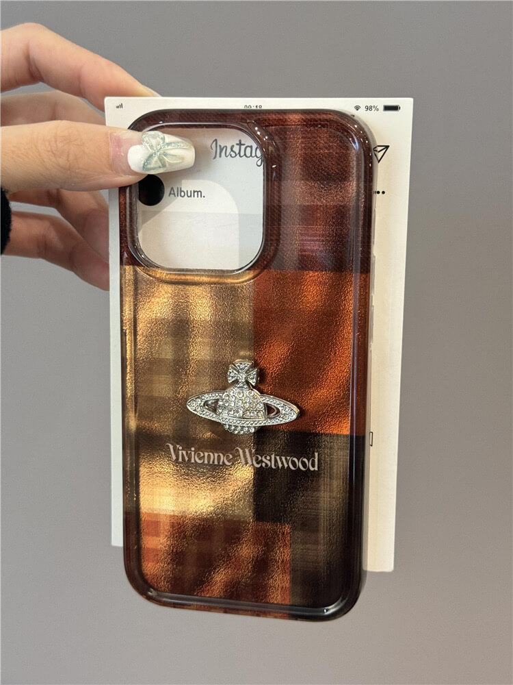Brown Plaid Saturn Phone Case