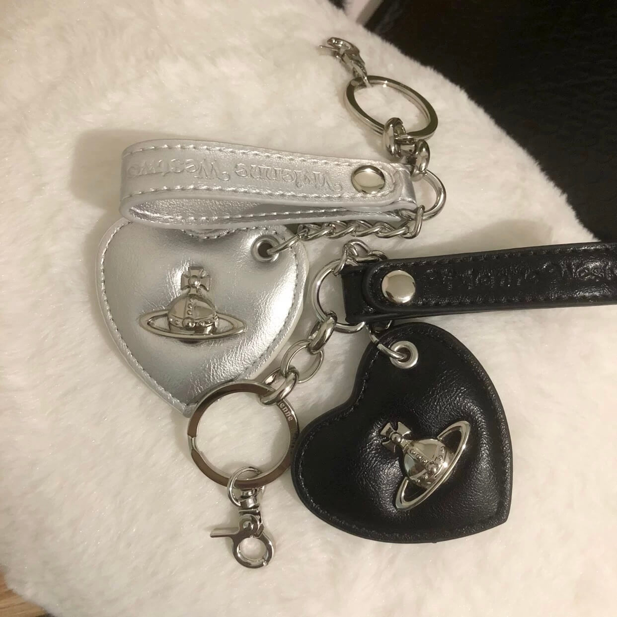 Leather Heart Saturn Keychain Pendant