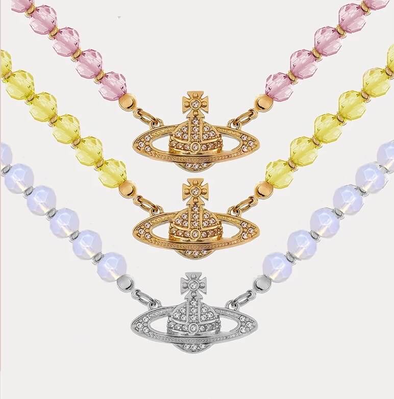 4 Color Crystal Saturn Necklace
