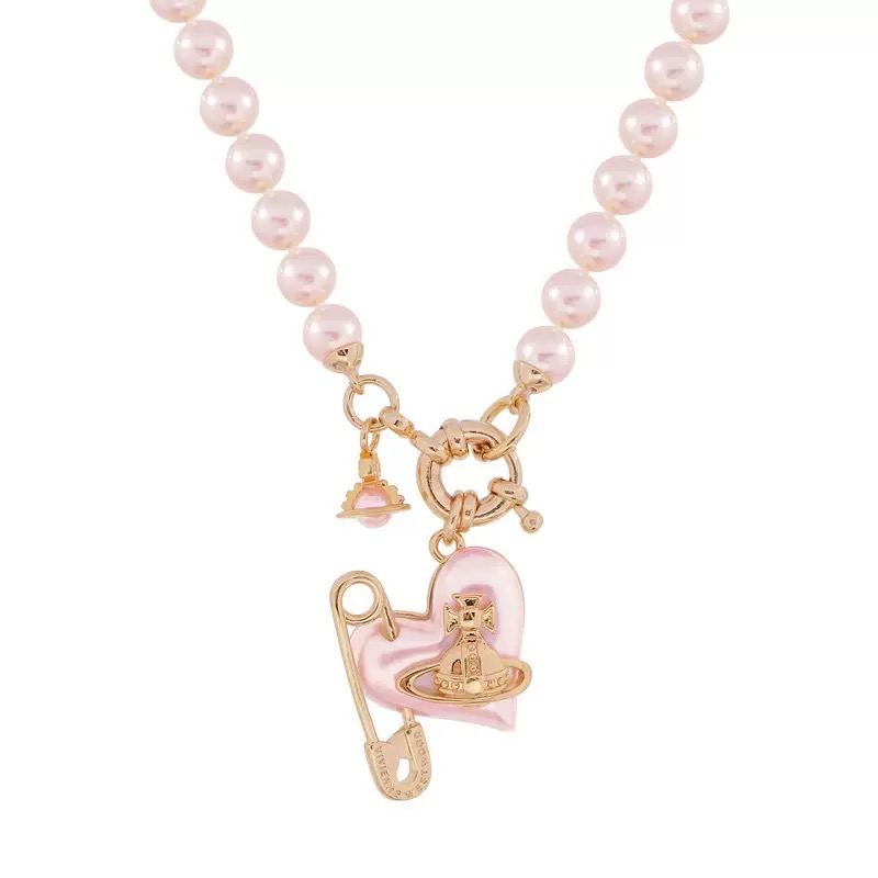 4 Colors ORIETTA Peach Heart Pearl Pin Necklace