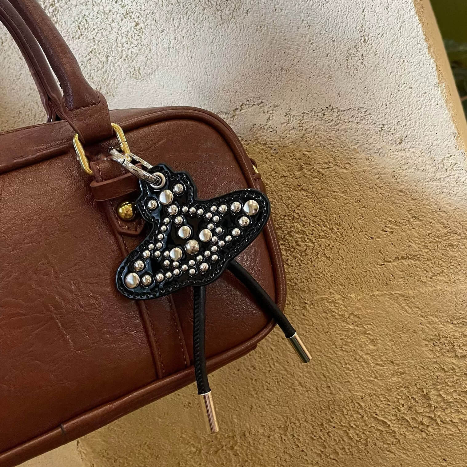Black Studded Saturn Bag Charm