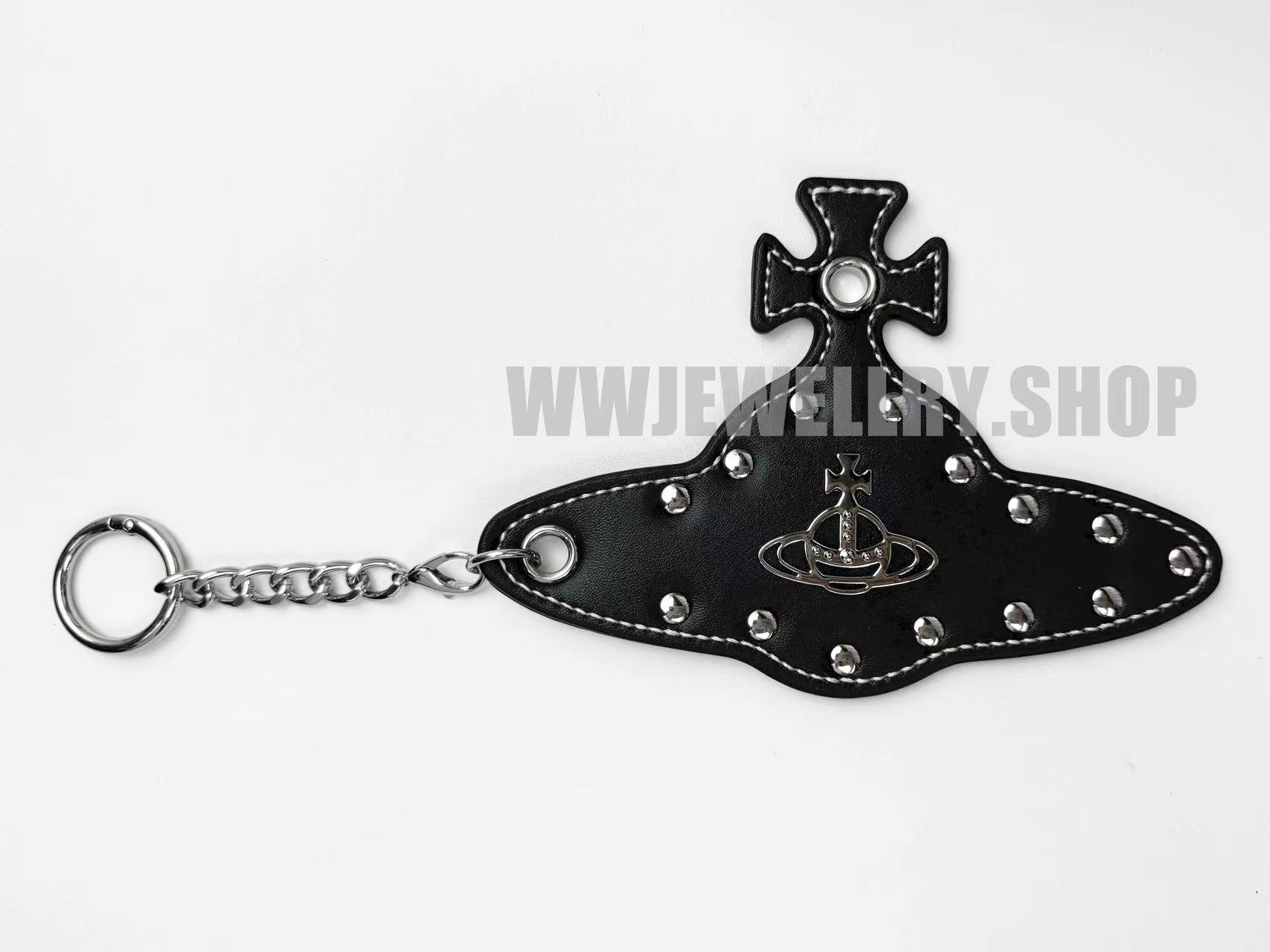 Leather Saturn Charm Keychain