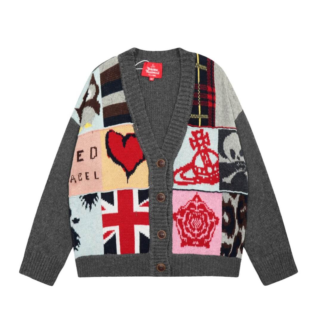 V-Neck Large Pattern Cardigan Saturn Sweater