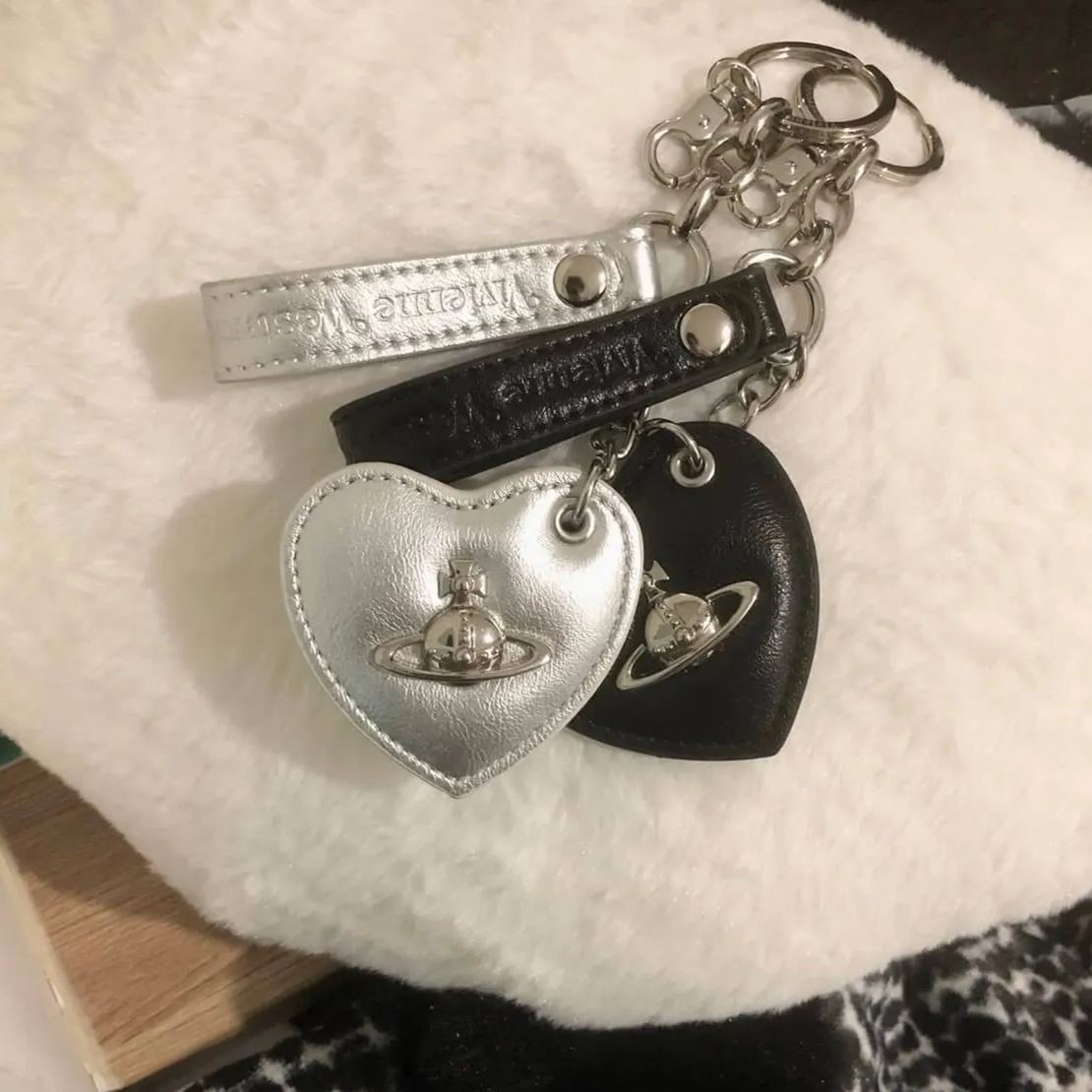 Leather Heart Saturn Keychain Pendant